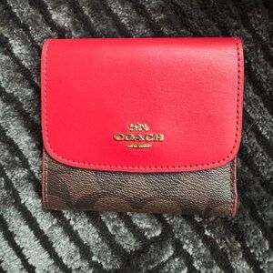 Coach Red and Brown Leather Wallet